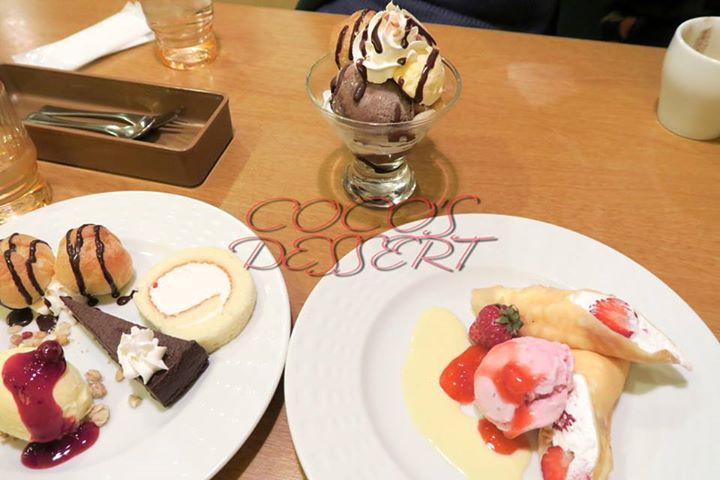 COCO’S(ココス) クレープ,パフェ・サンデー,その他スイーツ 苺のクレープ、スイーツ盛り合わせ、チョコプリンとプチシューのパルフェ