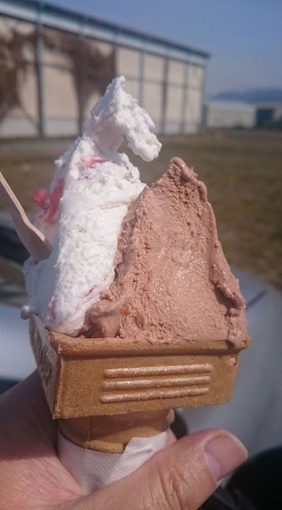 信州ジェラート with(ウィズ) アイス・ジェラート ヴァローナ・チョコレートといちごミルフィーユのダブル