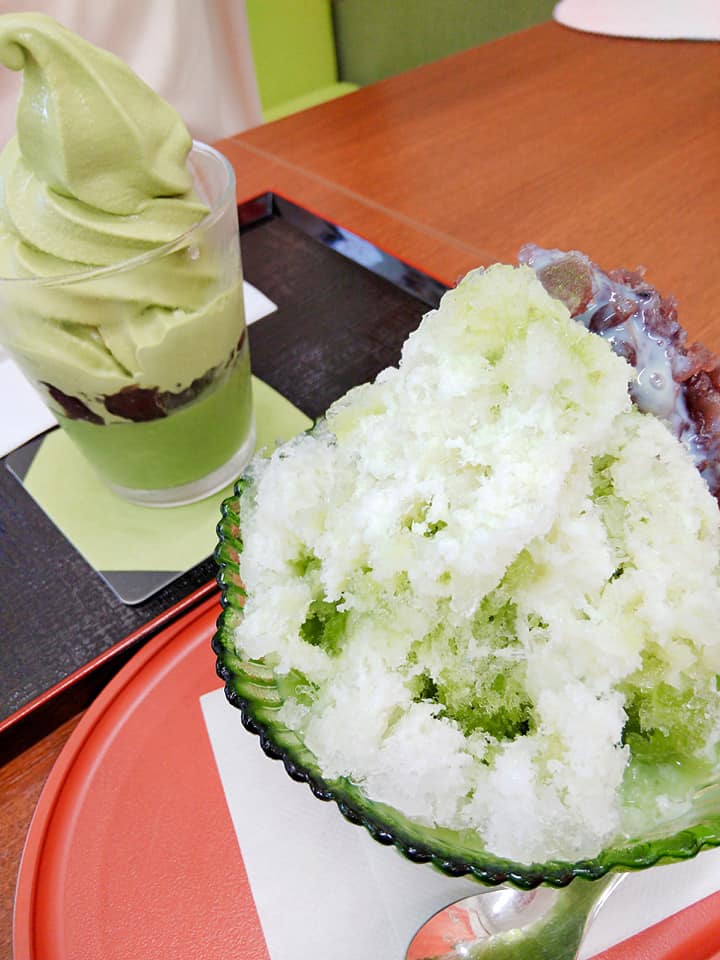 西沢園(ニシザワエン) かき氷・フラッペ,パフェ・サンデー,ケーキ・タルト 宇治抹茶のかき氷とパフェ、栗の木テラスのブルーベリータルト
