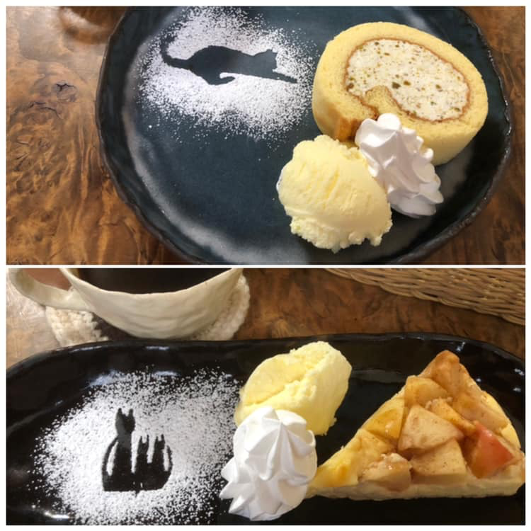 Cafe風和（フウワ）&nbsp;ケーキ・タルト,ドリンク&nbsp;ピスタチオロール、りんごのクラフティタルト、コーヒー