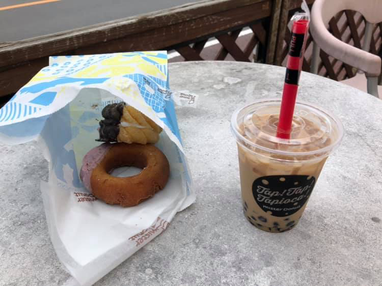 ミスタードーナツ ドーナツ,タピオカ,ドリンク エンゼルフレンチ、ストロベリーファッション、タピオカ ミルクティ