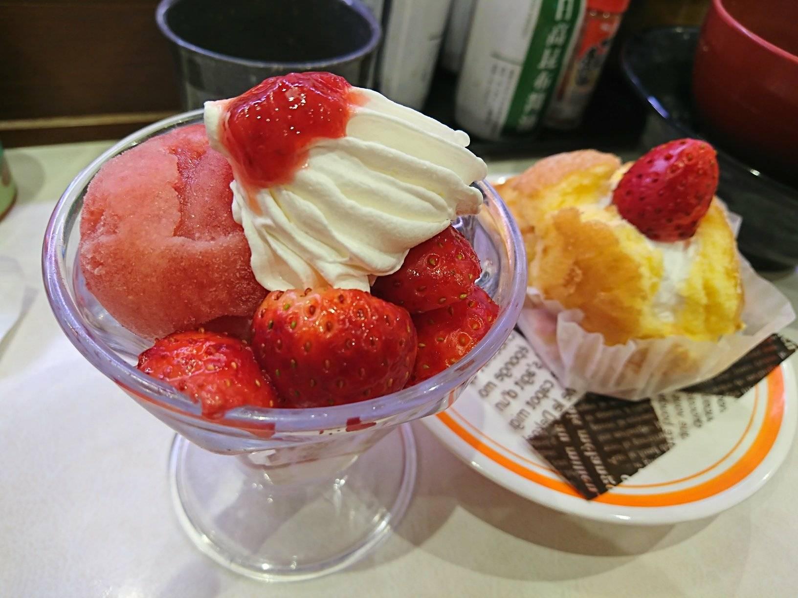 はま寿司 パフェ・サンデー,ケーキ・タルト 春摘みいちごのパフェ&いちごのふんわりショートケーキ