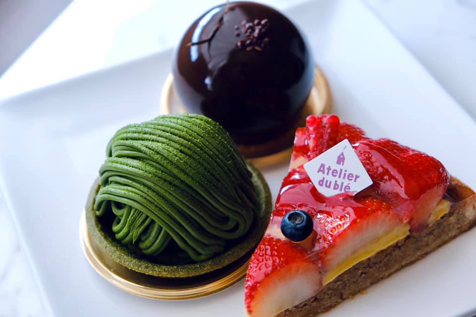 Atelier du blé(アトリエ・ブレ) ケーキ・タルト お濃茶モンブラン&ショックバニーユ&いちごのタルト