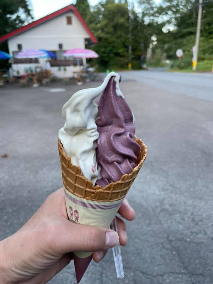 ブルーベリー園まつき&nbsp;ソフトクリーム&nbsp;ブルーベリーとバニラのミックスソフトクリーム