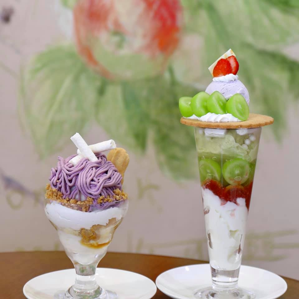 パティスリーヒラノ(cafe HIRANO) パフェ・サンデー シャインマスカットパフェ&紫芋のモンブランパフェ