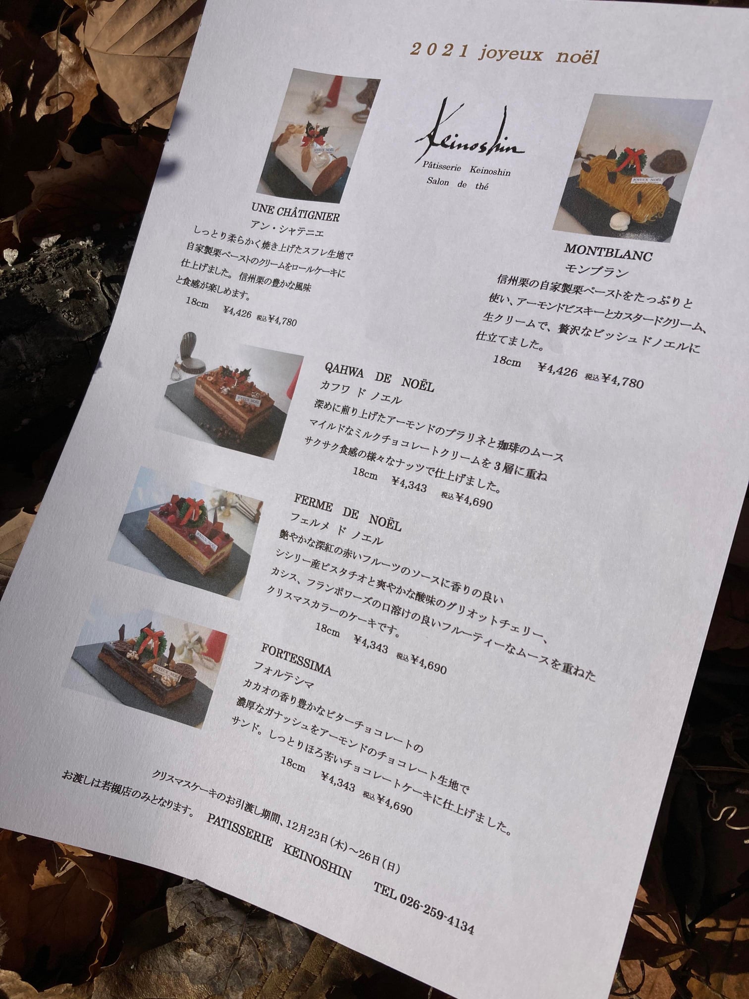KEINOSHIN(ケイノシン) ケーキ・タルト パティスリー ケイノシン・クリスマスチラシ
